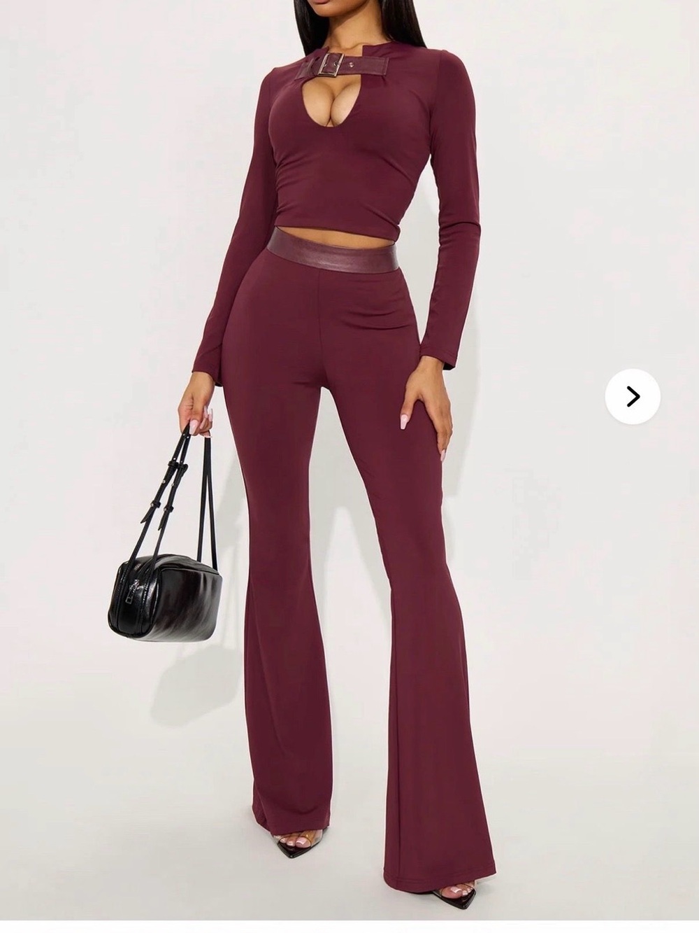 Plum/burgundy Wine Flare Jumpsuit Set